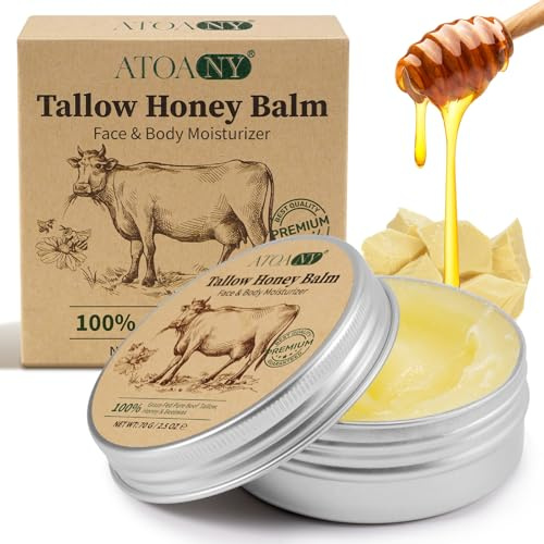 Beef Tallow 70g, Crema de Sebo de Vacuno con Miel y Cera de Abejas, Crema Hidratante para Cara y Cuerpo Adecuada para la Mayoría de los Tipos de Piell