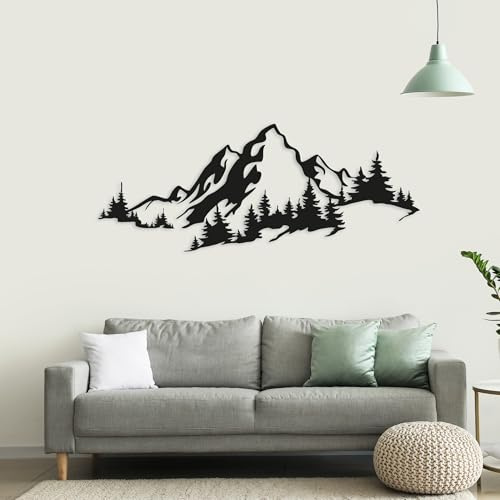 Berge mit Wald Stahl Kunst an der Wand. Natur Thema Landschaft Metallwand hängen Dekor (S)