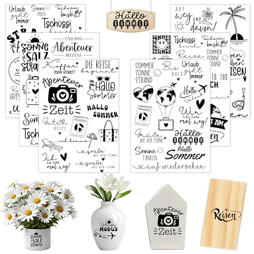 6 Stück A5 Rub On Sticker Transferaufkleber Reise Sprüche Wasserfest | personalisiert DIY Deko, für Möbel, Glas, Holz & Scrapbooking