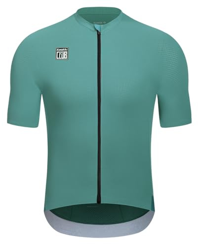 Santic Herren Radtrikot Kurzarm Tops Pro Rennrad Shirt Full Zipper UPF 50+ Fahrradtrikot mit Taschen, Grün , XL