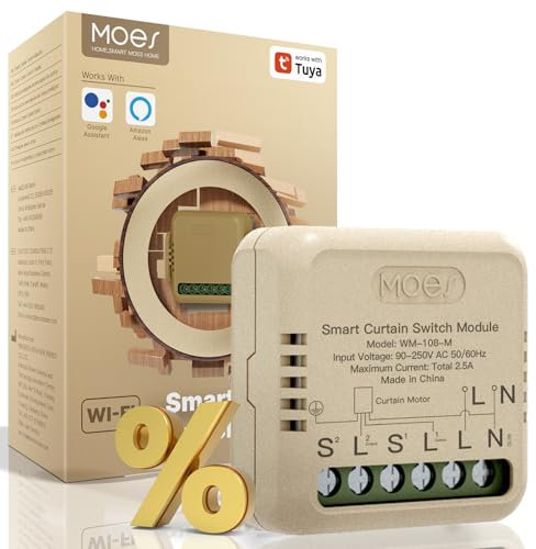 MOES Interrupteur Module Volet Roulant Connecté, Commutateur de Rideau WiFi, Compatible avec Alexa Google Home Smart Life Tuya pour Commande Vocale, Intelligent Relais Domotique