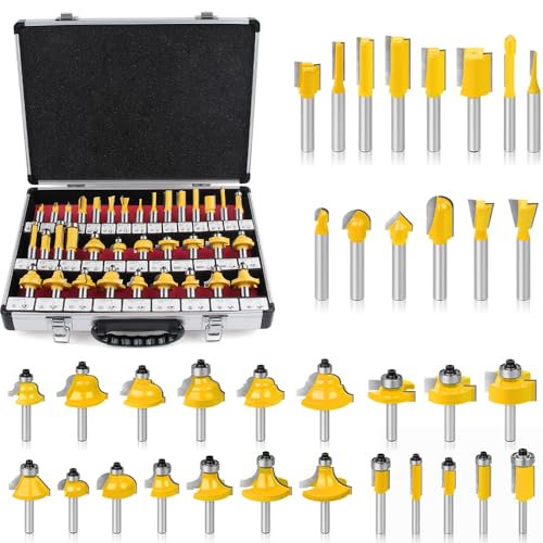 Tungsten Carbide Tipped Router Bit Set,35 PCS Acciaio Legato con Scatola di Stoccaggio e Gambo da 1/4 di Pollice,Fresatrici per Scanalature e Profili per Macchine per Intaglio