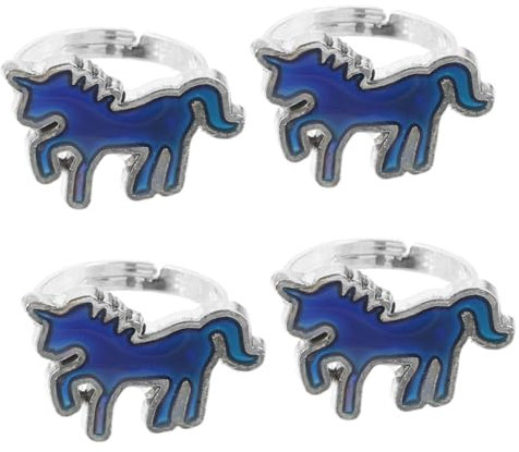 minkissy 4 Stück Tiertemperaturring Stimmungsringe Einhorn-Stimmungsring Mädchen Perlen Silber kinderringe schellenkranz ringsling schmuck Tierring Ring für Frauen Zinklegierung
