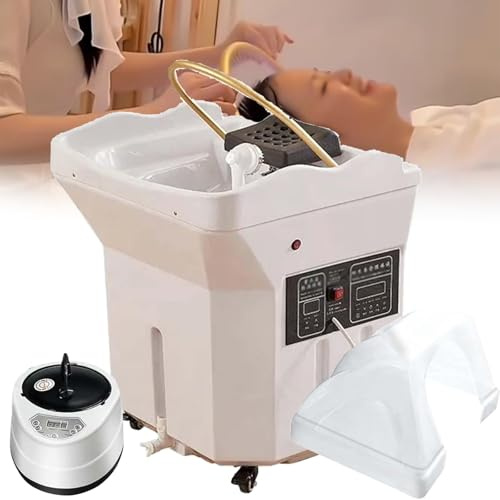 JJENXYYDS Bac à Shampoing Spa Japonais 60 L à Circulation d’Eau | Double contrôle, fumigation et luminothérapie pour salon de coiffure, institut de beauté et soins capillaires,Blanc,Série 2