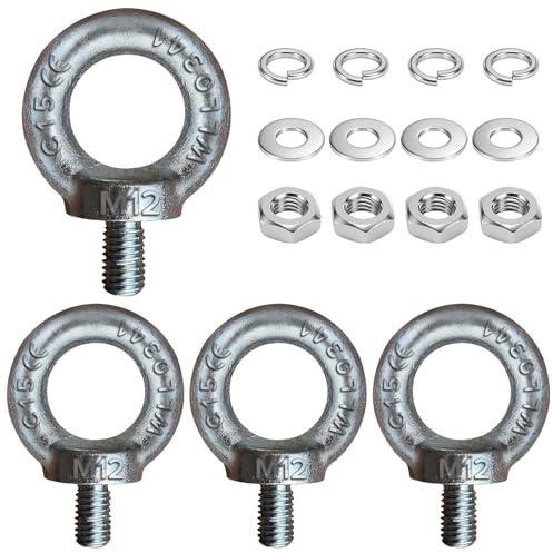 4 Stück Runde Ringschraube M12, Traglast: 340kg, Ring Augenschraube | Galvanisch Verzinkt C15, Ringschrauben mit Schraubkappe, Kranöse Zurröse Ösenschraube Augenschraube Augenbolzen Ringbolzen