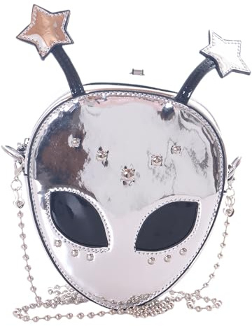 LB-6140-1 Alien Kopf Lack glänzend mit Nieten Trendy Damen Kult Tasche 18,5x16x5,5cm Pu silber