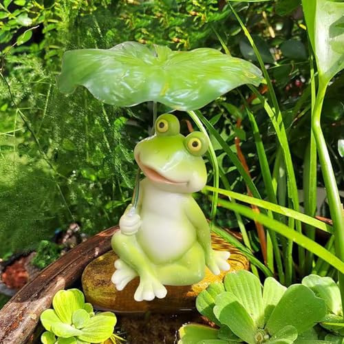 Garten Deko Draußen Figuren, Frosch Dekofiguren Garten, Harz Gartendeko für Draußen Figuren Wetterfest, ideal Miniteich Deko Balkon Garten Zimmer Dekoration (B)