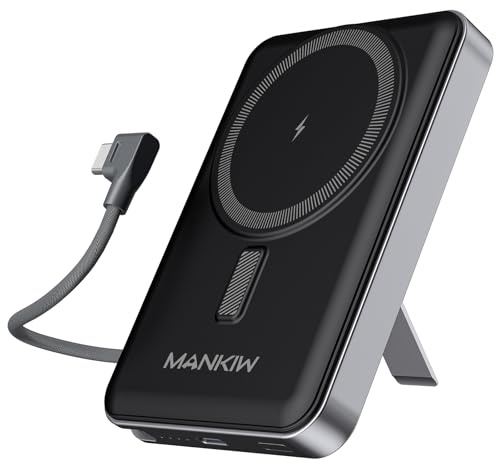 MANKIW PowerBank per MagSafe, 10.000mAh 22,5W Magnetic Power Bank con Supporto Regolabile e Cavo Type-C Integrato per iPhone 17/16/15/14/13/12/Pro/Max