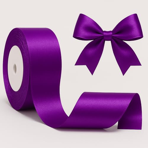 Geschenkband in Dunkellila – 23 m x 25 mm, glänzendes Satinband für Basteln, Schleifen, Luftballons, Hochzeiten, Geburtstage, DIY & Nähen