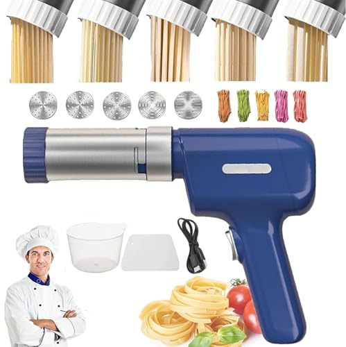 Idiyappam Maker Electric, 2025 New Handheld Pasta Maker Machinewith 5 Molds, All-In-One Wireless Homemade Noodle Machine, for Making Spaghetti, Linguine, Etc (blue)
