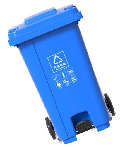UCKYSU 100/120/240L Cubo Basura Exteriores Pedal Cocina Con Ruedas Tapa For Uso Comercial Manos Libres Fácil De Usar(Blue,120L)