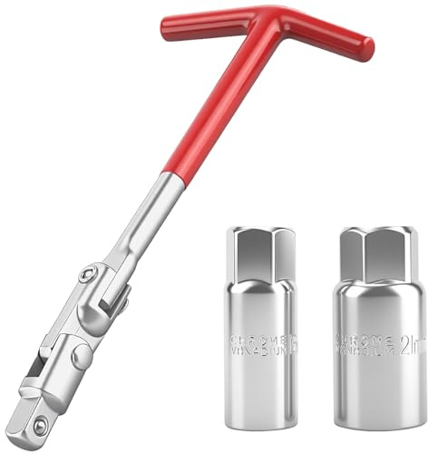 Spark Plug Socket Wrench Set, T-Handle Spark Plug Removal tool with 5/8 (6mm) & 13/16(21mm) Sockets, Universal Stainless Steel Spark Plug Spanner for Motorcycles, Lawn Mowers, Small Motor Vehicles