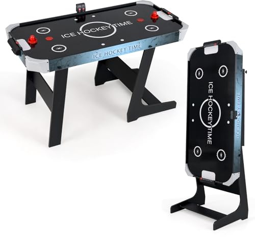 COSTWAY Mesa de Hockey de Aire Plegable, Air Hockey con Potente Motor 12V y Marcador Digital LED, 2 Empujadores y 2 Discos, para Hogar, Sala de Juegos y Oficina, 144 x 68 x 79 cm