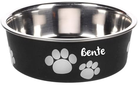 Personnalisable Gamelle pour Chien en Acier Inoxydable 2200 ML (XL) Noire – avec Anneau antidérapant & Stable – pour Grands Chiens – personnalisée avec Le prénom – Petslino