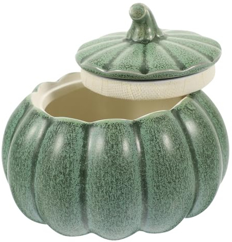 VERDANVERSE Cuenco de Cerámica Forma de Calabaza con Tapa Tazón Decorativo para Sopas y Estofados Color Verde Diseño Resistente y Fácil de Limpiar para Uso Doméstico y Otoñales