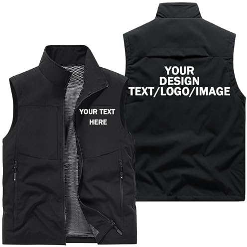 Nicevhljac Personalisierte Softshell-Weste für Herren, leger, Angeln, Fotografie, leicht, mit mehreren Taschen, fügen Sie Ihr Design hinzu