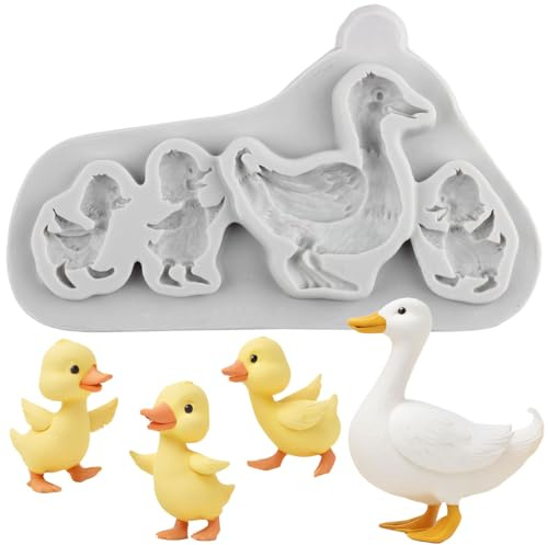Sijiangmold Mother Duck Silicone Mould Duck Family Fondant Moulds for Animal Cake Decoration Chocolate Cupcake Topper Candy Polymer Clay Gum Paste