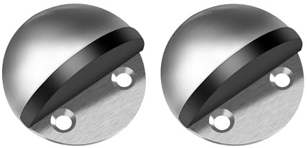 SZWLJ 2PCS Silver Self-Adhesive Half Moon Door Stops, Floor Mounted Door Stoppers, Rubber & Stainless Steel Doorstop for Home and Office Noise Reduction & Shock Absorption (Screws, Plugs, Stickers)