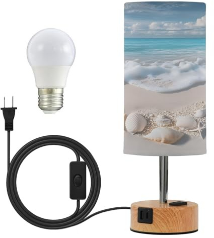 Mnsruu Lámpara de mesita de noche, conchas marinas, lámpara de noche de playa, lámpara de 3 vías, regulable, control táctil, para dormitorio, sala de estar (bombilla incluida)