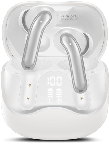 Bluetooth Kopfhörer mit Hybride Aktive Geräuschunterdrückung, In Ear Kopfhörer Kabellos Bluetooth 5.4, 6Mic, 49Std. Wiedergabe, kraftvoller Bass, 8 EQ-Modi, APP-Steuerung, kabelloses Laden, Multipoint