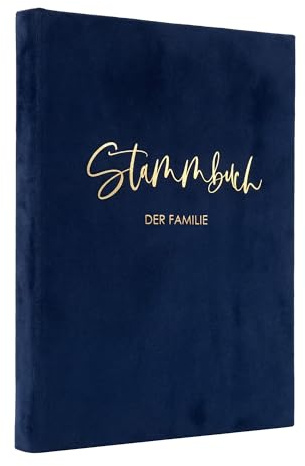DeinWeddingshop Stammbuch Hochzeit Dunkel-Blau Gold Samt Velour, handgefertigt inkl. vorgedruckten Innenseiten -Standesamt Familiestammbuch (DIN A4)