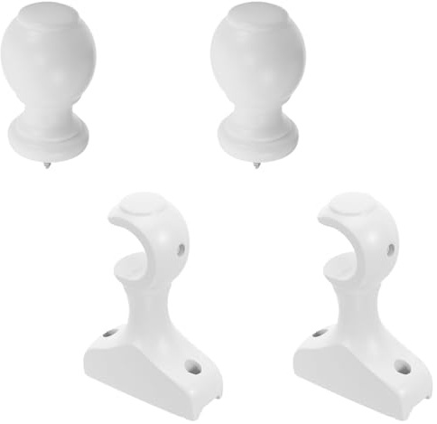 HIAKDOFT Juego de 4 Remates Decorativos para Barra de Cortina de Madera en Color Blanco, Soporte de 29 Mm, Accesorios para Cortinillas en Hogar, Soportes y Tapas para Barras de Cortinas