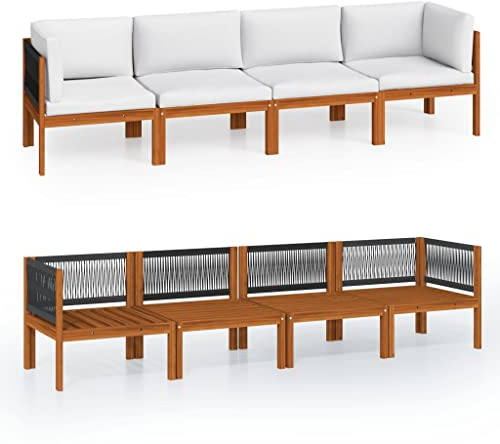Hothingwell Gartensofa, 4-Sitzer, Akazienholz, geflochten, Kissen | Modular, Rahmen aus thermolackiertem Stahl, dicke Sitzfläche, für Außenterrassen