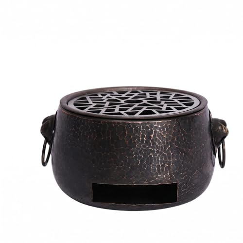 LOVIVER Portable Tabletop Briquette Burner Hammered Metal Body Circular Grate Side Handles Front Air Opening Stainless Steel, Small New Version Charcoal Net