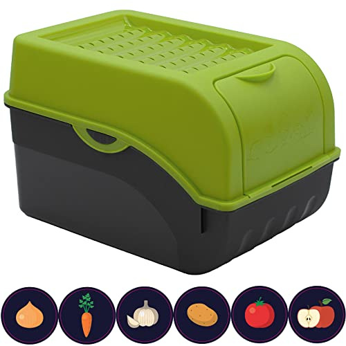 ARTECSIS® 1 x Kartoffel Aufbewahrungsbox mit Deckel für 4 kg Kartoffeln (grün) - Vorratsbehälter & Vorratsdosen Gemüse & Lebensmittel - Kartoffelbox, Zwiebelbox, Gemüsebox (inkl. 6 Aufkleber)