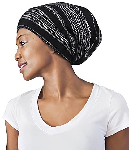 FocusCare – Bonnet de nuit, protection pour cheveux longs et frisés, cadeaux d'été pour femme, noir et blanc