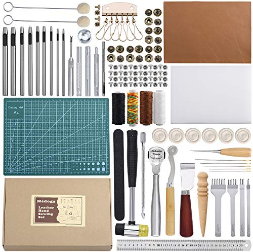 Leder Nähwerkzeuge 44 Stück Leder Handwerkzeug Kit für Handnähen, Nähen, Stempelset und Sattelherstellung 44psc basic tools kit