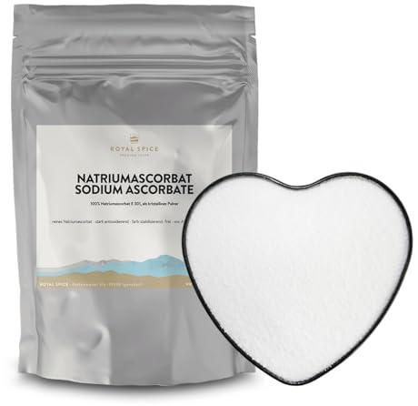 Royal Spice Natriumascorbat E301 Pulver - 100% rein, vegan, laktose- & glutenfrei - Natrium Ascorbat/Sodium Ascorbate Antioxidationsmittel