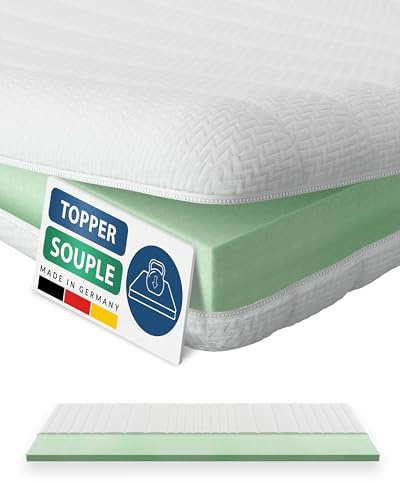AM Qualitätsmatratzen - Surmatelas 160 x 200 cm Moelleux - Housse de surmatelas Amovible et Lavable - Surmatelas Mousse 160x200 6 cm - Topper Souple et Adaptable pour Un Bon Sommeil - 160/200 White