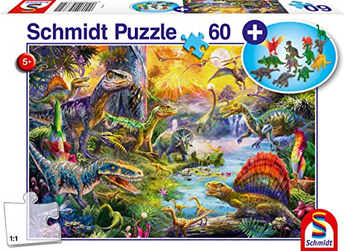 Schmidt Spiele 56372 Dinosaurier, 60 Teile Kinderpuzzle, mit Dino Figuren
