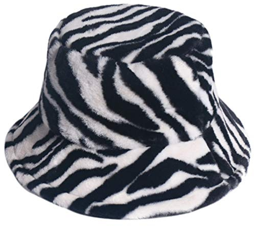 VALICLUD 1stk Fischerhut Mit Zebramuster Warmer Hut Tierdruck Eimer Zebra Kappe Fuzzy Eimer Winterzubehör Zebradruck Eimer Fräulein Sonnen Herbst Und Winter Kaninchenfell