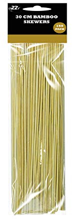 Lizzy Bamboo Skewers 30cm Pack of 200 Wooden BBQ Sticks Natural Multipurpose Skewers for Kebab BBQ Fruit Chocolate Fountain Cocktail Sticks Cooking Party Catering Supplies UK