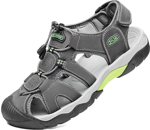 ZYLDK Sports Outdoor Sandals Summer Men's Beach Shoes Casual Sandals for Men Closed-Toe Shoes Leather Trekking Walking Hiking Touch Close Strap Grey UK7