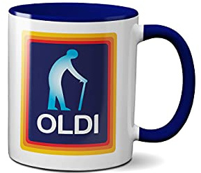 Tasse mit Oldi-Man-Motiv, lustiges Geschenk für Geburtstage, Weihnachten, Vatertag, Feier, Neuheit, alter Kaffee, Tee, spülmaschinen-/mikrowellengeeignet, Sublimationskeramik (Colbalt Handle Prime)