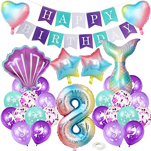 Meerjungfrau Geburtstag Deko 8 Jahre,XXL Regenbogen Zahlen 8 Folien Luftballon,Meerjungfrauen Luftballon 8 Jahre,Geburtstagsdeko Mädchen,Meerjungfrauen Thema Party Set