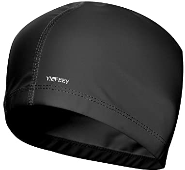 Badekappe wasserdicht Bademütze PU Beschichtet Weiche Badehaube Ohrenschutz Schwimmhaube Schwimmkappe für Herren Damen Lange Kurzes Haar (1xSchwarz)