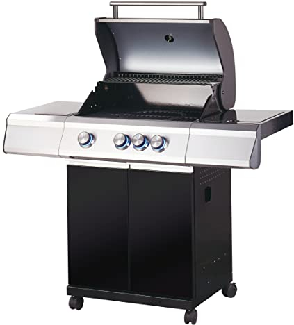 Tarrington House Barbecue a Gas PAXTON con 3 Bruciatori, Fornello Laterale, Coperchio con Termostato, Acciaio/Acciaio Inox/Ghisa, Nero, per Bombole da 11kg, Ideale per Giardino, Balcone, Campeggio