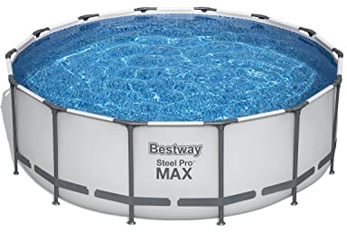Bestway Steel Pro MAX Frame Pool Komplett-Set mit Filterpumpe Ø 427 x 122 cm, lichtgrau, rund