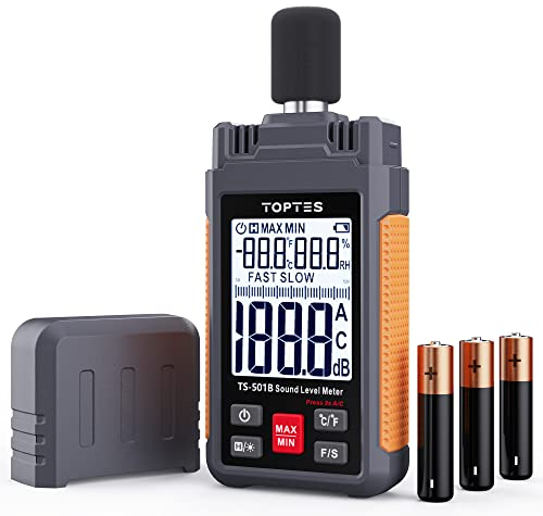 Decibel Meter, TopTes TS-501B Sound Level Meter with A/C Weighting, Measuring Range 30 to 130 dB, SPL Tester for Noise Control, 2.25-inch Backlit LCD Display, MAX/MIN, Data Hold - Orange
