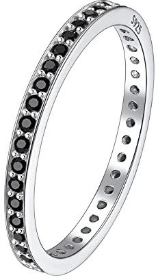 Suplight Herren Damen Ring Silber 925 mit Kristall 14K Weißgold Solitärring Spannrings Cubic Zirkonia Ring Schwarz Verlobungsring Eternityringe 62