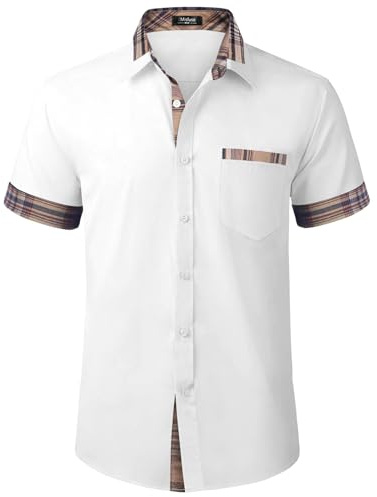 Misfuso Chemise Homme à Carreaux Manche Courte avec Poche Poitrine | Chemise décontractée sans Repassage