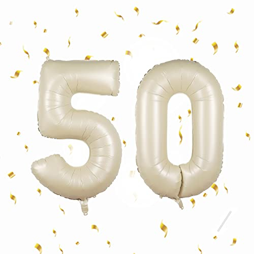 Number Balloons 50,Beige 50 Balloon 40 Inch Giant Helium Foil Number Balloons for Boys Girls 50th Birthday Party Decor Anniversary Party Decorations Supplies