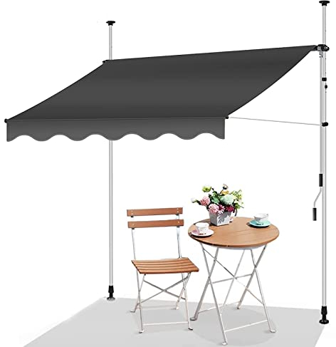REALN Markise, Klemmmarkise Garten, Verstellbares Wasserdichtes Vordach mit Handkurbel, UV-beständig, kein Bohren (Color : White Bracket+Gray, Size : 78.7in/2m)