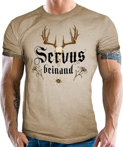 Trachten T-Shirt im Vintage Retro Used Look - Für echte Bayern Fans: Servus