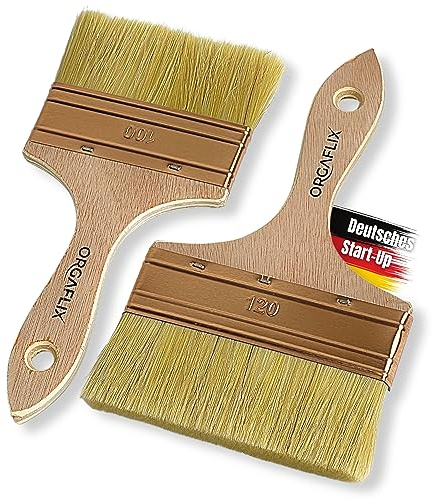 ORGAFLIX Flächenstreicher 100mm + 120mm für Öl, Lacke, Lasur, Beizen, Acryl, Kreidefarbe - Perfekt für große Flächen, Lasurpinsel Holz außen, Ölpinsel Holz, Flachpinsel, Lackpinsel, Pinselset
