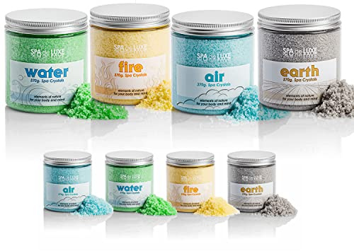 Sales de baño Set 4x370g de aire, agua, fuego, tierra. - 100% natural - Ideal para dormir bien - Antiestrés - Baño - Cuidado del cuerpo - Bienestar - Belleza - Relajación - Spa Gránulo